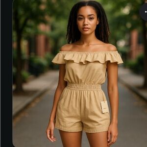Womens Paradise Off Shoulder Ruffle Romper Small NWT